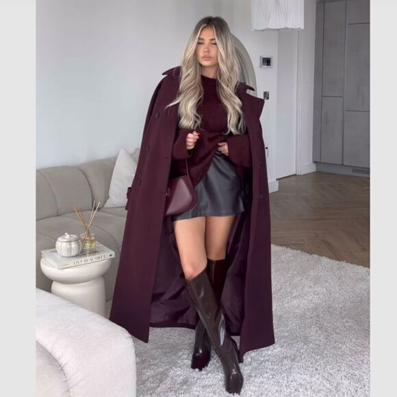 NWT ZARA MANTECO WOOL BLEND COATโZW COLLECTION Burgundy - Picture 8 of 16